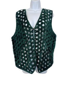 Agapo Collection Green Crochet Mesh Vest Boho Layered Button Front Size 2X